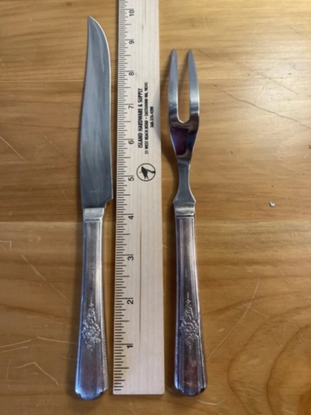 VTG‎ Carver Set Stainless Utensils Cutlery 2 Piece Meat Fork Knife Floral